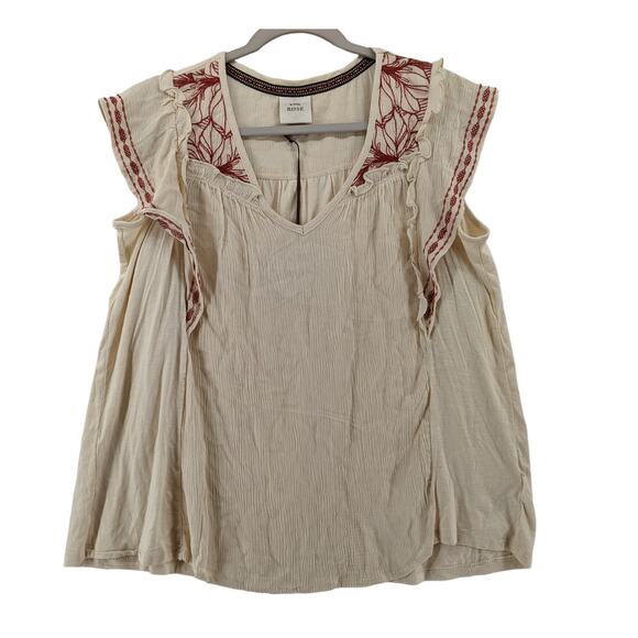 Knox Rose Embroidered Blouse S Cream Flutter Floral Ruffle Top Work Casual Drape - Picture 12 of 12